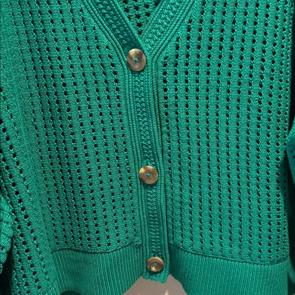 LULULEMON COTTON CROCHET MESH RELAXED FIT CARDIGAN IN RACEWAY GREEN SZ XL NWT - Picture 2 of 7